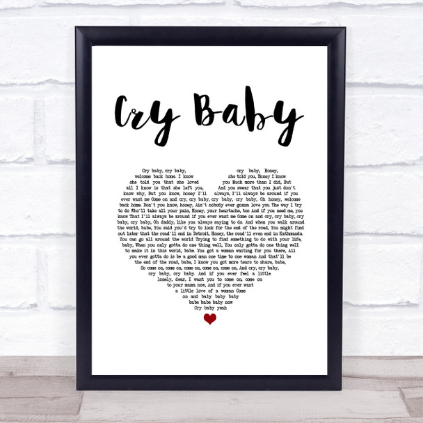 Janis Joplin Cry Baby White Heart Song Lyric Print