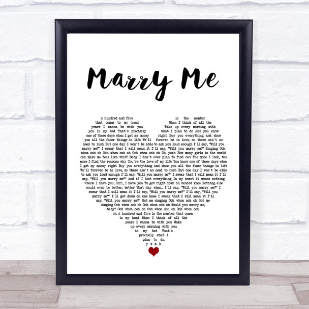 Jason Derulo Marry Me White Heart Song Lyric Print