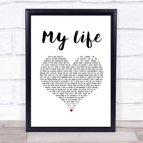 Billy Joel My Life White Heart Song Lyric Print