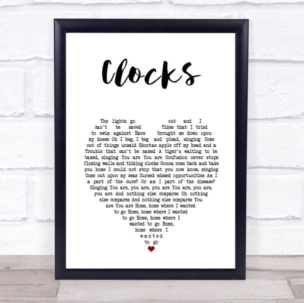 Coldplay Clocks White Heart Song Lyric Print