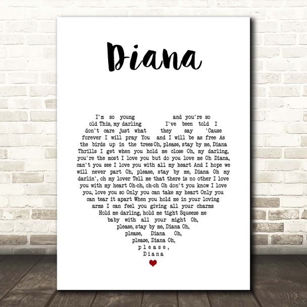 Paul Anka Diana White Heart Song Lyric Print