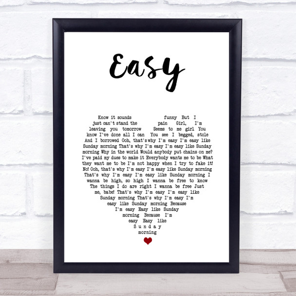 The Commodores Easy White Heart Song Lyric Print