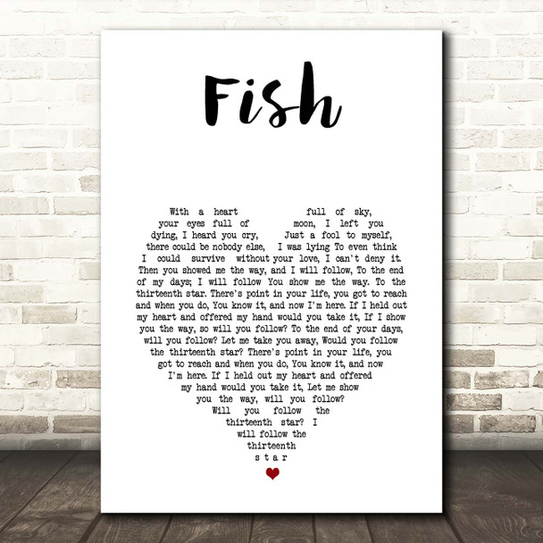 13th Star Fish White Heart Song Lyric Print