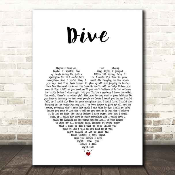 Ed Sheeran Dive White Heart Song Lyric Print