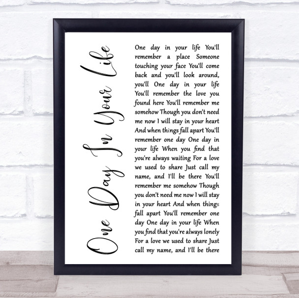 Michael Jackson One Day In Your Life White Script Song Lyric Print