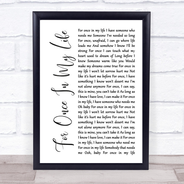 Stevie Wonder For Once In My Life White Script Song Lyric Print