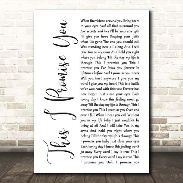 N Sync This I Promise You White Script Song Lyric Print