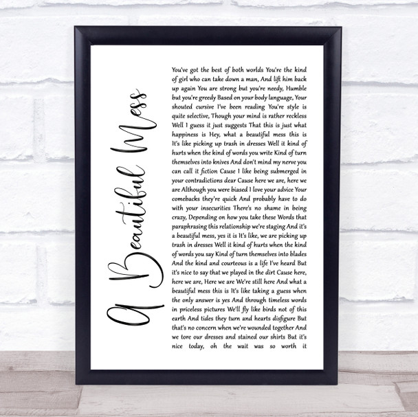 Jason Mraz A Beautiful Mess White Script Song Lyric Print