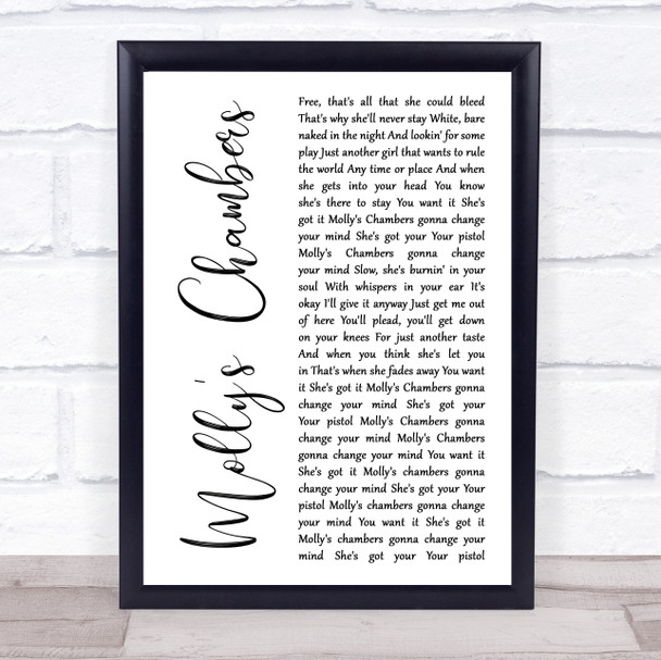 Kings Of Leon Molly's Chambers White Script Song Lyric Print