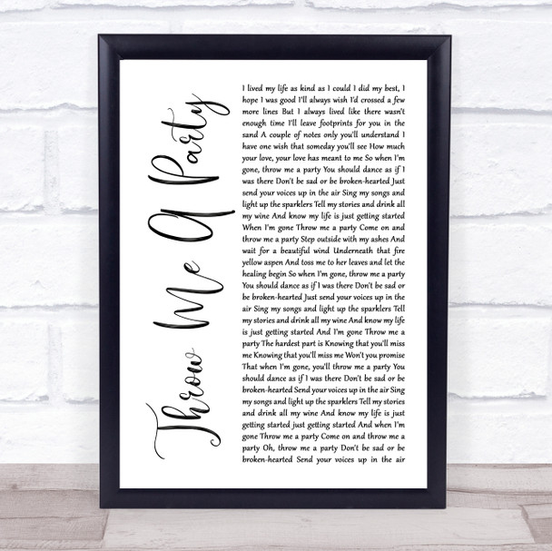 Rita Wilson Throw Me A Party White Script Song Lyric Print