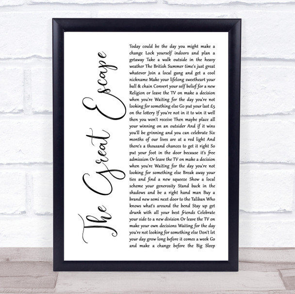 The Rifles The Great Escape White Script Song Lyric Print