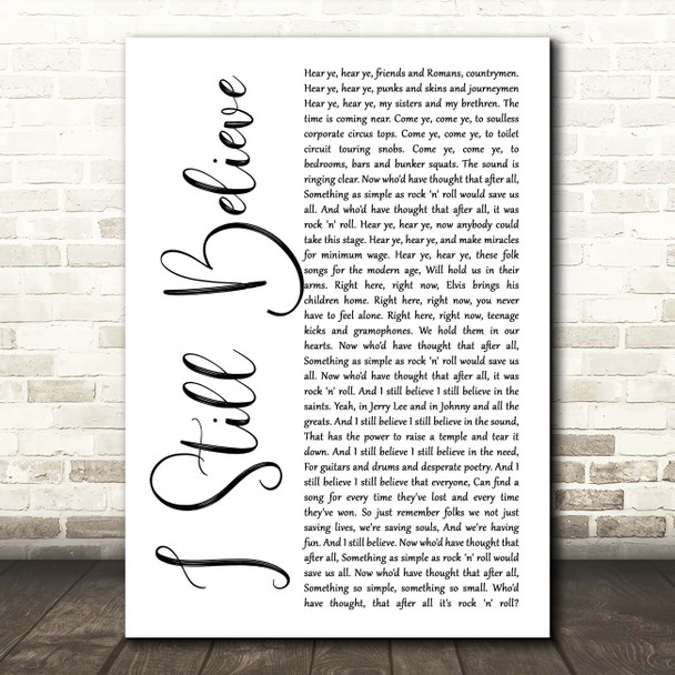 Frank Turner I Still Believe White Script Song Lyric Print