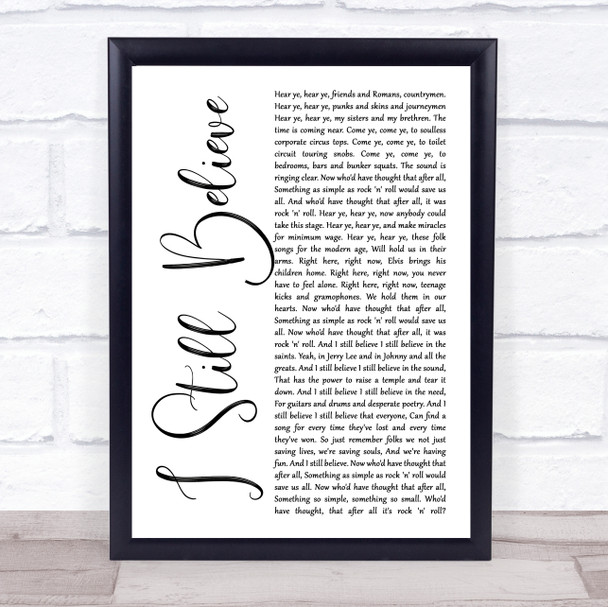 Frank Turner I Still Believe White Script Song Lyric Print