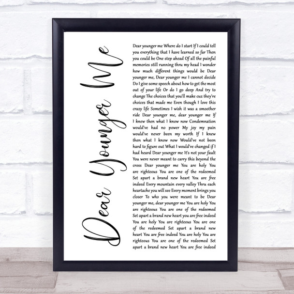 MercyMe Dear Younger Me White Script Song Lyric Print