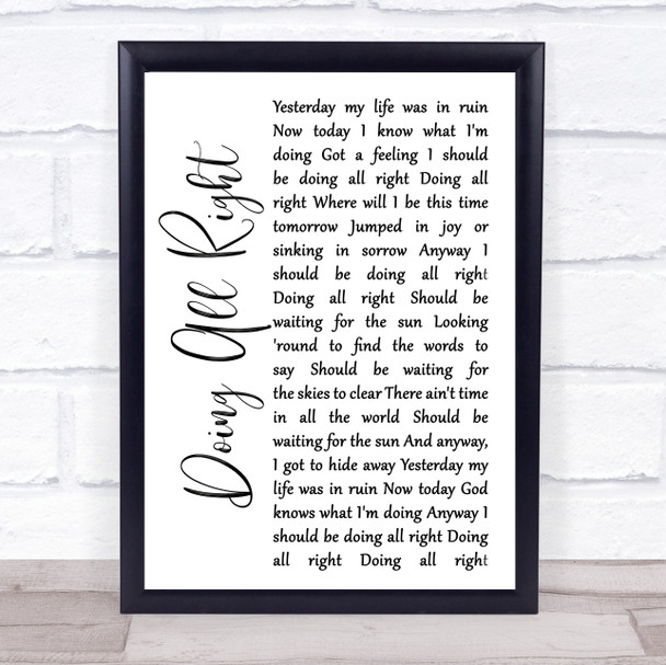 Queen Doing All Right White Script Song Lyric Print