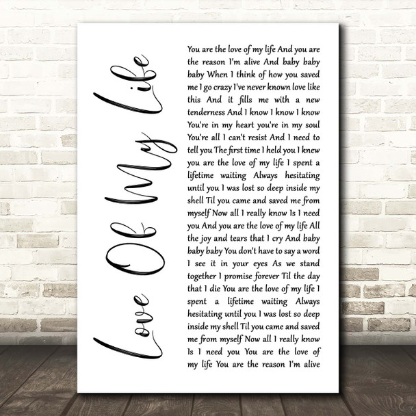 Sammy Kershaw Love Of My Life White Script Song Lyric Print