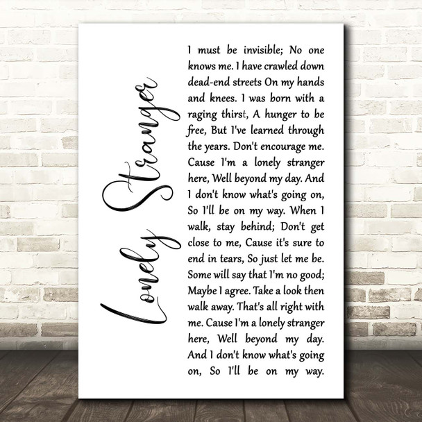 Eric Clapton Lonely Stranger White Script Song Lyric Print