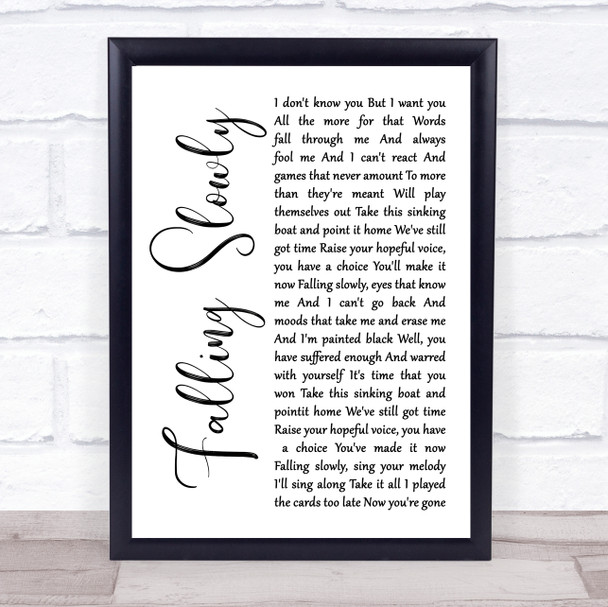 Glen Hansard, Marketa Irglova Falling Slowly White Script Song Lyric Print