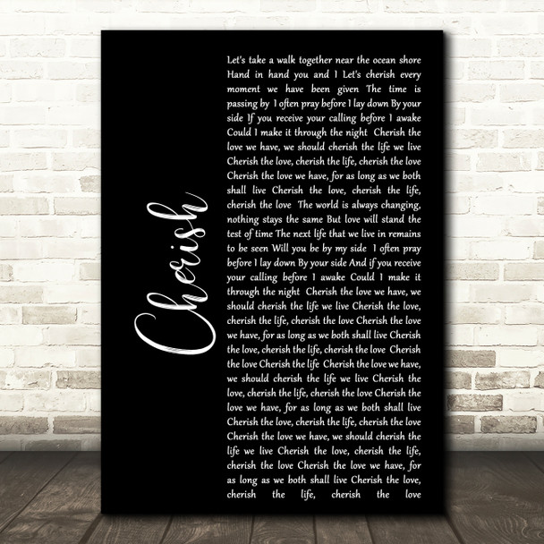 Kool & The Gang Cherish Black Script Song Lyric Quote Print