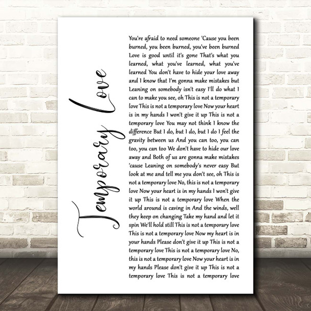 Ben Platt Temporary Love White Script Song Lyric Print