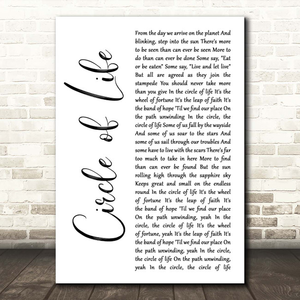 Elton John Circle of Life White Script Song Lyric Print