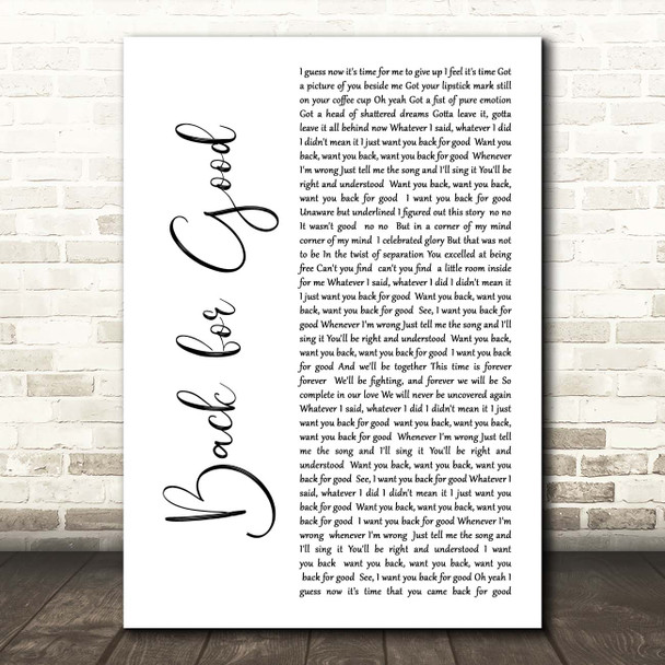 Take That Back For Good White Script Song Lyric Print