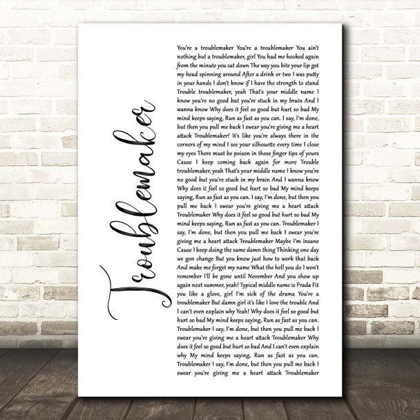 Olly Murs Troublemaker White Script Song Lyric Print