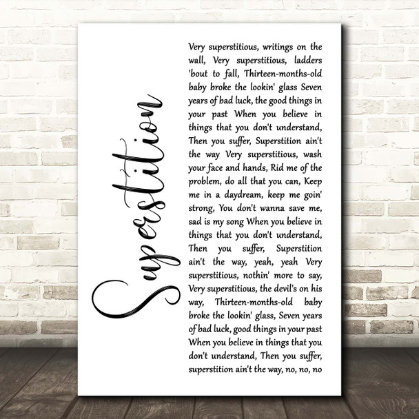 Stevie Wonder Superstition White Script Song Lyric Print