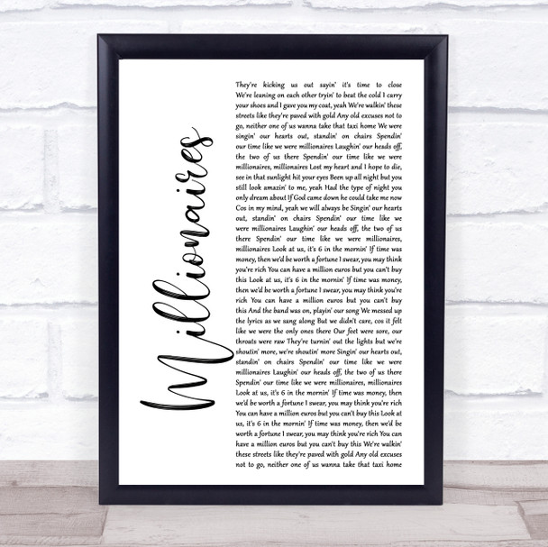 The Script Millionaires White Script Song Lyric Print