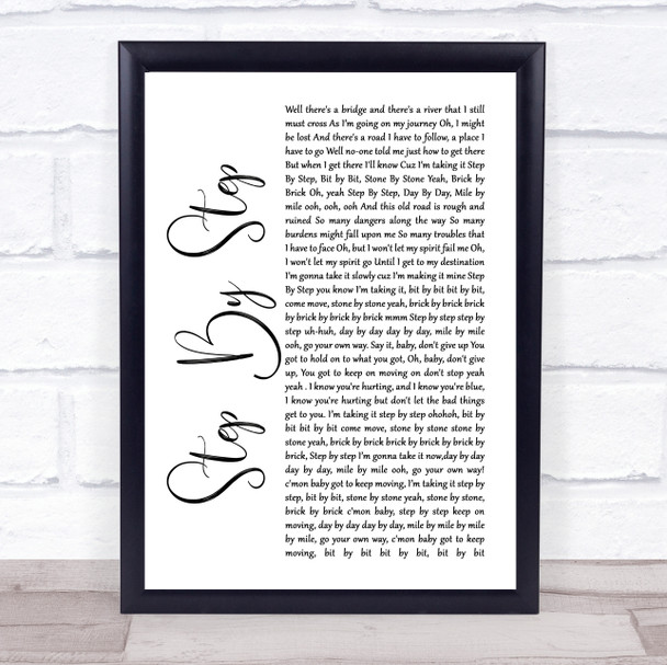 Whitney Houston Step By Step White Script Song Lyric Print