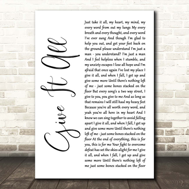 The Amity Affliction Give It All White Script Song Lyric Print