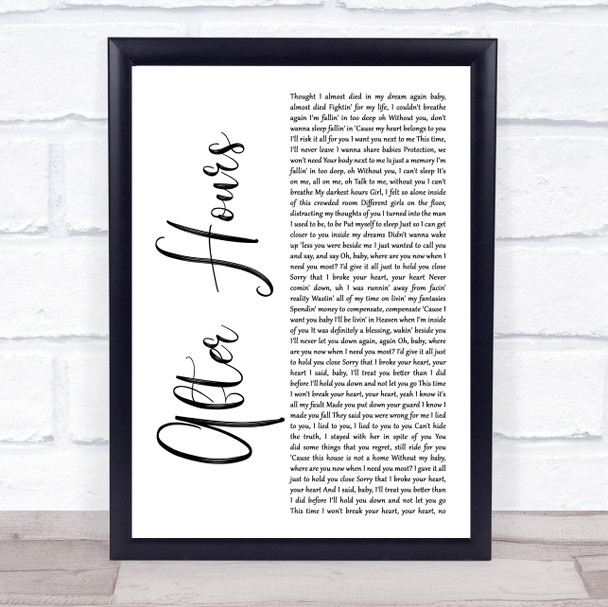 The Weeknd After Hours White Script Song Lyric Print