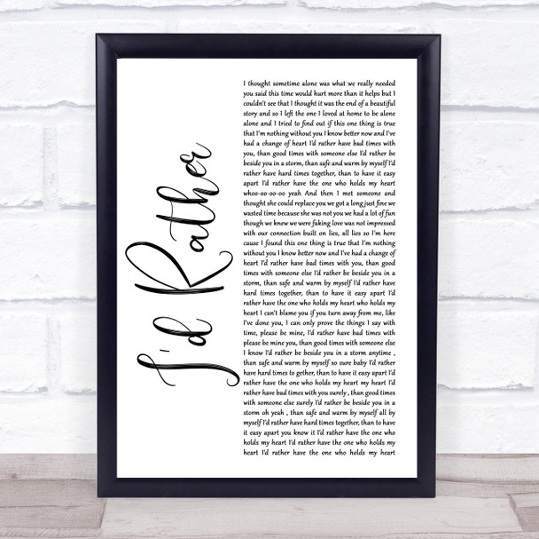 Luther Vandross I'd Rather White Script Song Lyric Print