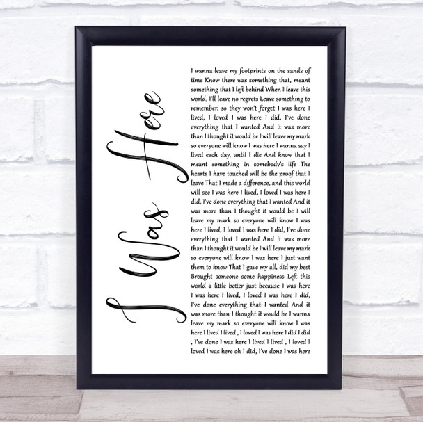 Beyonce I Was Here White Script Song Lyric Print