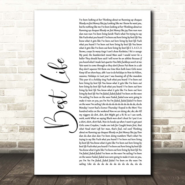 Hardy Caprio Best Life White Script Song Lyric Print