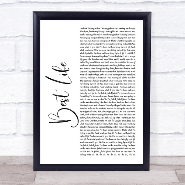 Hardy Caprio Best Life White Script Song Lyric Print