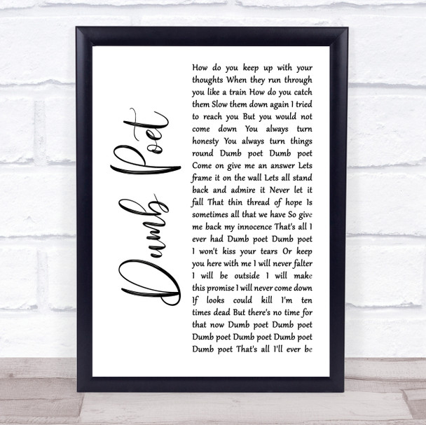 Immaculate Fools Dumb Poet White Script Song Lyric Print