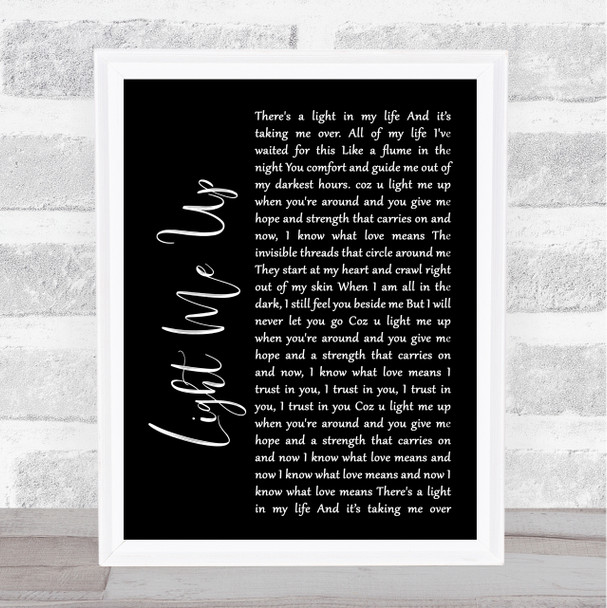 Tom Baxter Light Me Up Black Script Song Lyric Quote Print