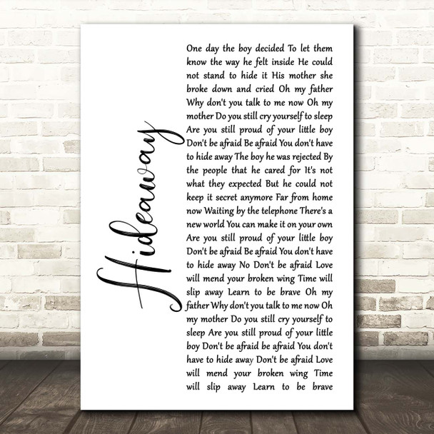 Erasure Hideaway White Script Song Lyric Print