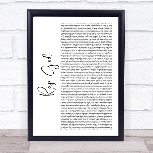 Eminem Rap God White Script Song Lyric Print