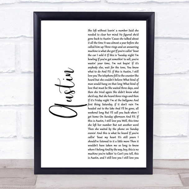 Blake Shelton Austin White Script Song Lyric Print