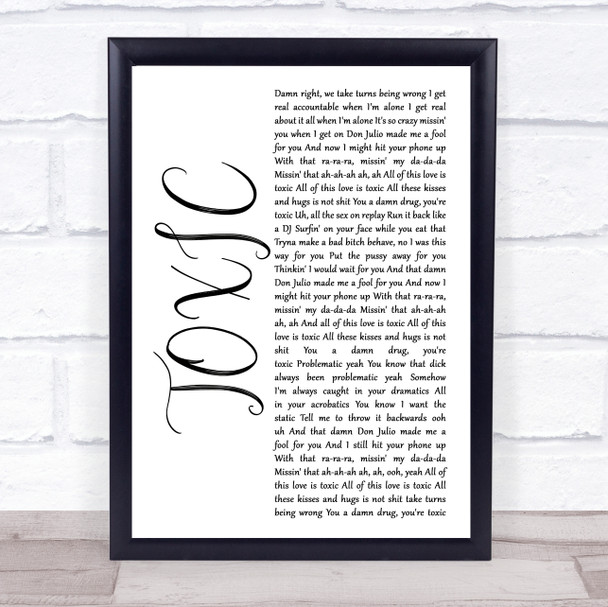 Kehlani TOXIC White Script Song Lyric Print