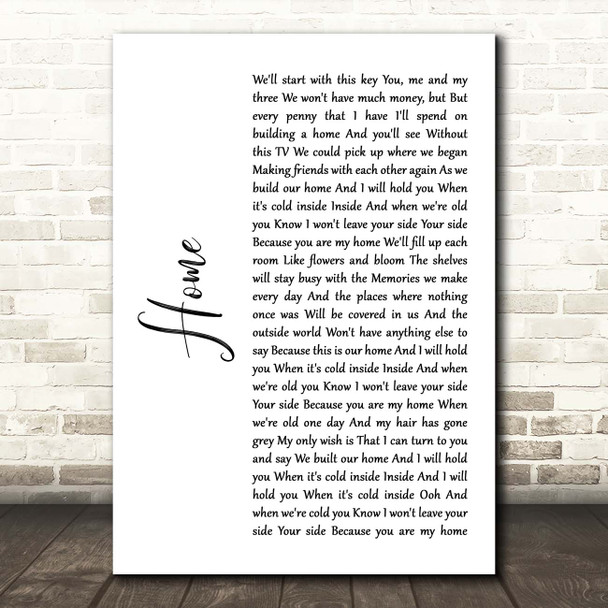 James Gillespie Home White Script Song Lyric Print