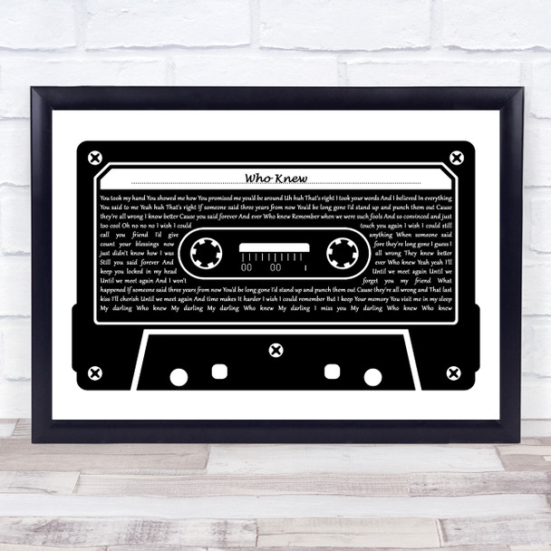 Pink Who Knew Black & White Music Cassette Tape Song Lyric Music Art Print