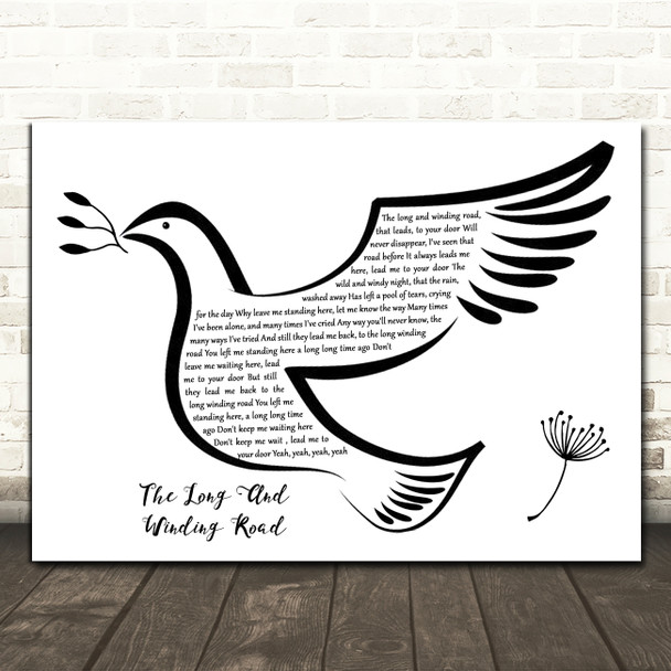 The Beatles The Long And Winding Road Black & White Dove Bird Song Lyric Music Art Print