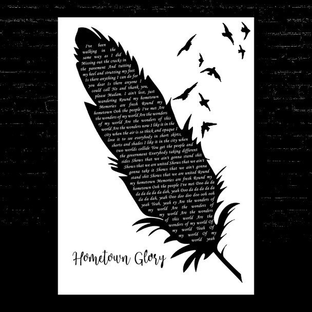 Adele Hometown Glory Black & White Feather & Birds Song Lyric Music Art Print