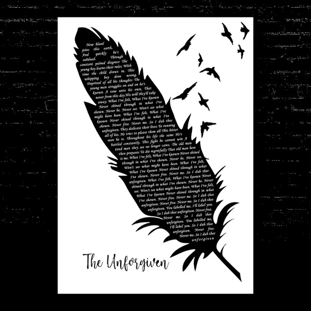 Metallica The Unforgiven Black & White Feather & Birds Song Lyric Music Art Print