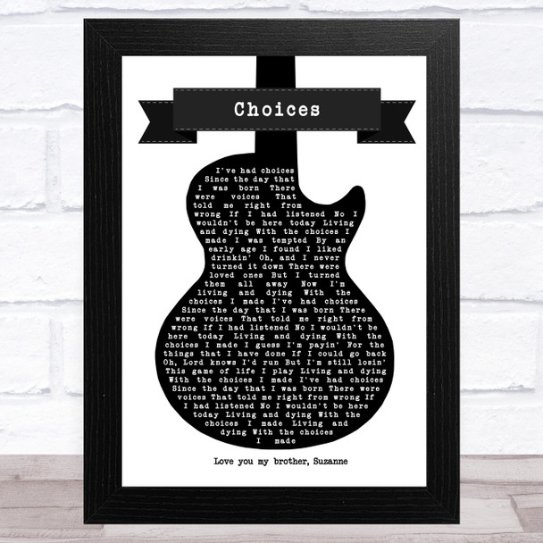 George Jones Choices Black & White Guitar Song Lyric Music Art Print