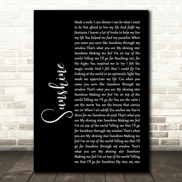 Gabrielle Sunshine Black Script Song Lyric Quote Print