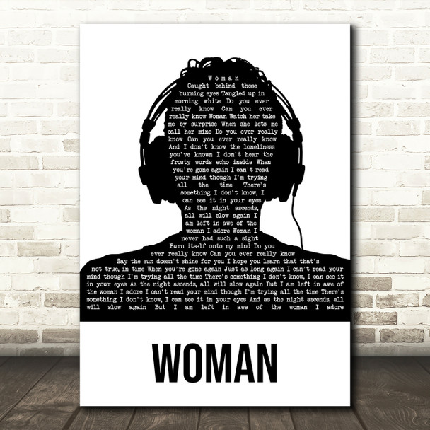 Mumford & Sons Woman Black & White Man Headphones Song Lyric Music Art Print